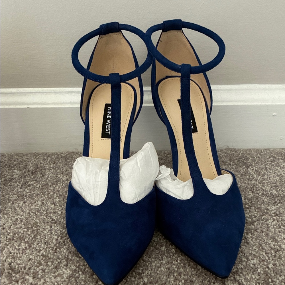 Nine West Navy Blue T-Strap Heels